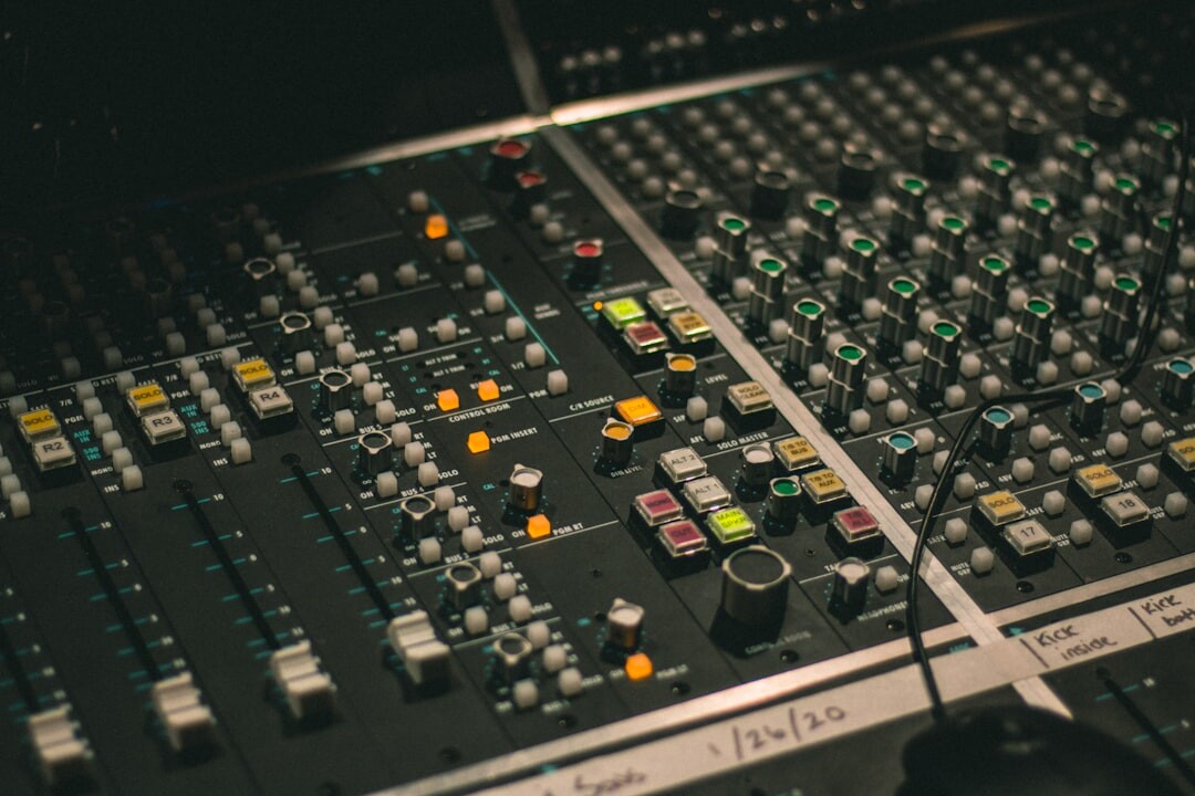 Professional recording and broadcasting studio with mixing console