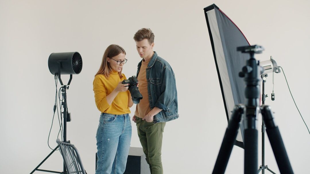 Professional camera crew filming on location